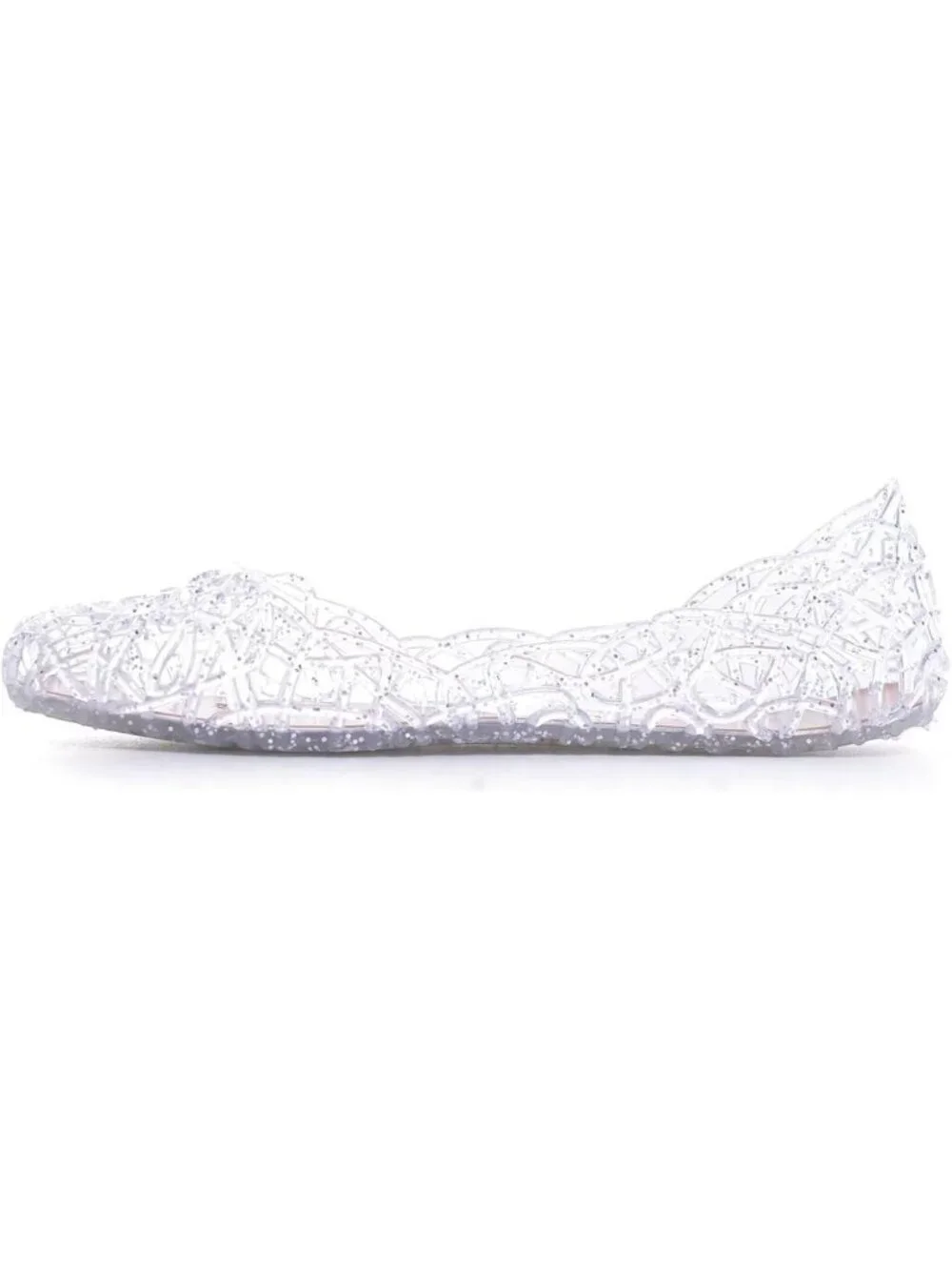 Chic Women’s Beach Jelly Flats - Slip-On Crystal Hollow Summer Shoes